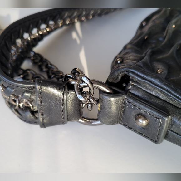 BADGLEY MISCHKA Black Leather Silver Studs Chain Crossbody Purse - Picture 10 of 13